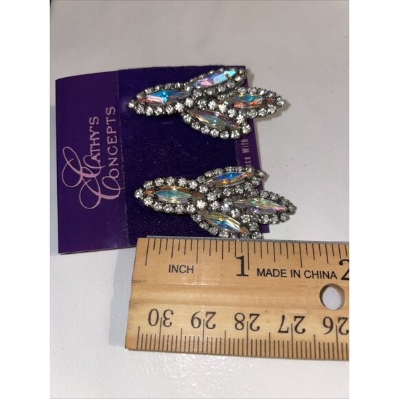 NWT Vintage Cathy's Concepts Aurora Borealis Rhinestone Dangle Drop Earrings A81 - Picture 7 of 8